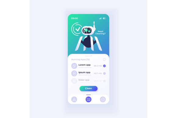 Memory Cleaner Application Interface and Smartphone Interface Design