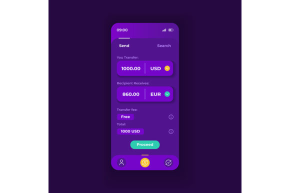 Money Operations Application Interface and Smartphone Design for Financial Transactions