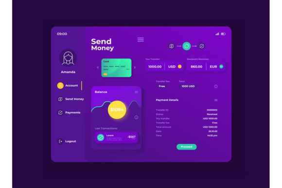 Online Bank Application Tablet Interface and Night Mode Design Layout