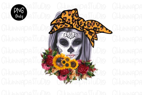 Skull Flowers Wreath, Day of the Dead PNG: A Versatile Design for Creative Expression